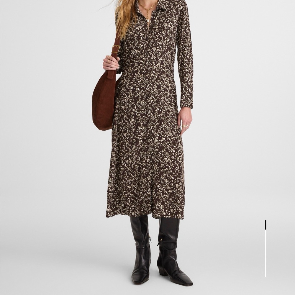 Madewell Ruched Midi Shirtdress in Bridgette Spots Brown sz 4